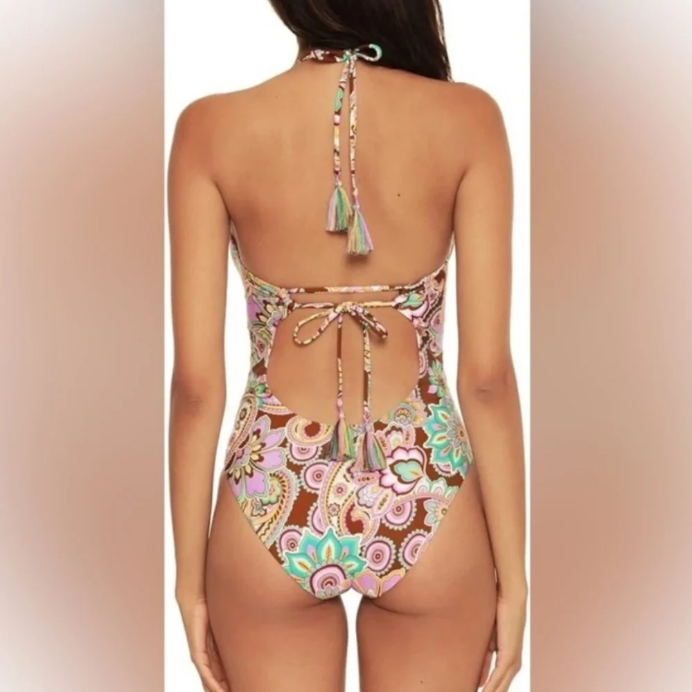 BECCA CANDACE GROOVY FLORAL PAISLEY‎ ONE PIECE SWIMSUIT L